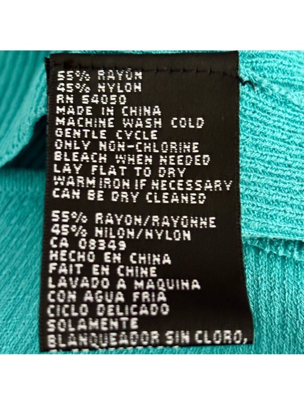 Kasper Turquoise Ribbed Knit Top | Wide Square Neck | Size Large - Picture 10 of 10